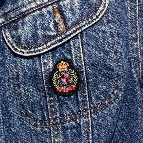 Original Vintage Style Lee Jeans Women's Blue Button Crop Denim Jacket Medium - Picture 5 of 10